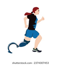 Prosthetic leg runner girl vector, illustration. Blade runner, artificial leg runner girl.