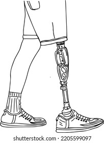 Prosthetic leg stock image, Sketch drawing of Prosthetic Limb, outline vector illustration of prosthetic leg, Artificial limb for the right foot silhouette