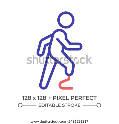 Prosthetic leg two color line icon. Injury recovery, physiotherapy. Biotechnology prosthesis. Medical condition bicolor outline symbol. Duotone linear pictogram. Isolated illustration. Editable stroke