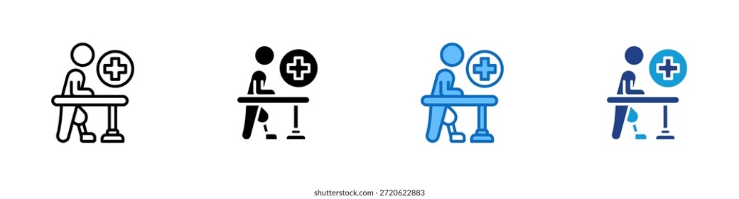 Prosthetic Training Multiple Style Icon Design Vector - person with a prosthetic leg practicing walking using a support equipment