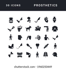 Prosthetics. Collection of perfectly simple monochrome icons for web design, app, and the most modern projects. Universal pack of classical signs for category Medicine.