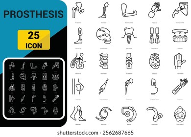 Prosthetics icons set. Medical mechanical prostheses and replacement of parts of the body. Icon Simple Vector 