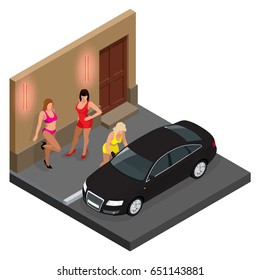 Prostitute in short skirt  Isometric vector illustration.