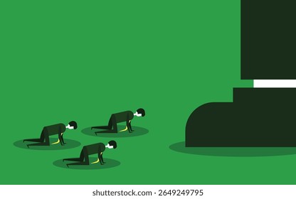 prostrate workers. workers who submit to the boss. ask your superiors for forgiveness. simple minimalist character vector design. respect to superiors