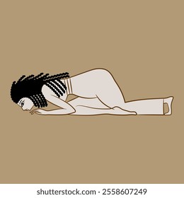 Prostrated ancient Egyptian girl. Ethnic design. Prostration pose. 