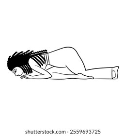 Prostrated ancient Egyptian girl. Ethnic design. Prostration pose. Black and white silhouette.