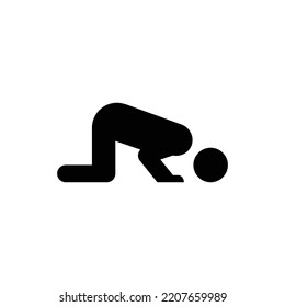 Prostration pose on knees character icon symbol vector. Religious muslim prayer pictogram.