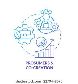 Prosumers and co-creation blue gradient concept icon. Green business model. Eco-conscious brand abstract idea thin line illustration. Isolated outline drawing. Myriad Pro-Bold font used