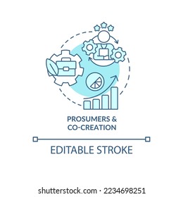 Prosumers and co-creation turquoise concept icon. Green business model abstract idea thin line illustration. Isolated outline drawing. Editable stroke. Arial, Myriad Pro-Bold fonts used