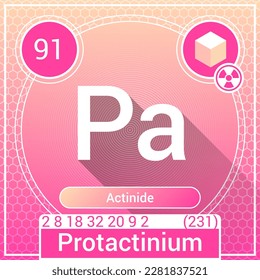 Protactinium (Pa) Element - Actinide - Periodic Table, Chemical Symbol, Name, Atomic Weight, Atomic Number, Electron Shells, Classification, Phase at STP - Chemistry Logo Icon Design