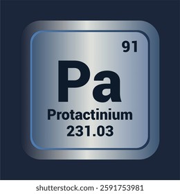 Protactinium Pa icon. Number Ninety One. Mass 231.03 detail. Vector Background.