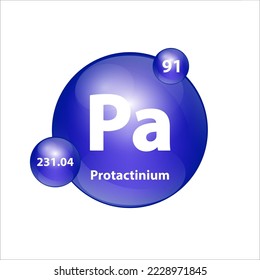 Protactinium (Pa) icon structure  chemical element round shape circle blue dark. 3D Illustration vector. Chemical element of periodic table Sign with atomic number. Study in science for education. 