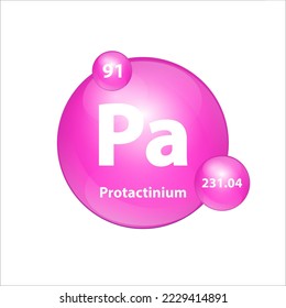Protactinium (Pa) icon structure chemical element round shape circle Pink. 3D Illustration vector. Chemical element of periodic table Sign with atomic number. Study in science for education. 