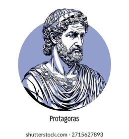 Protágoras de Abdera foi um antigo filósofo grego e um dos principais representantes dos sofistas. Ilustração de vetor desenhada à mão