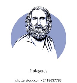 Protagoras is an ancient Greek philosopher, the most prominent representative of the Sophists. Hand drawn vector illustration