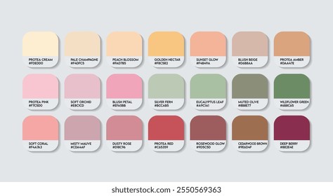 Protea Flower Color Palette, Protea Flower Color Guide Palette with Color Names. Catalog Samples of Protea colors with RGB HEX codes. cladding sheet, flow Tile Colour, Fashion Trend brick color tones