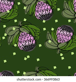 Protea vector flower pattern. Seamless background