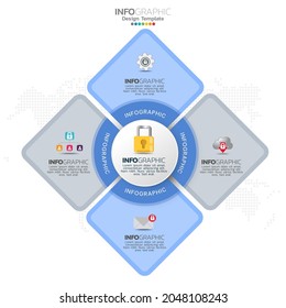 Proteger contra ataques cibernéticos infográficos con 4 opciones o pasos.