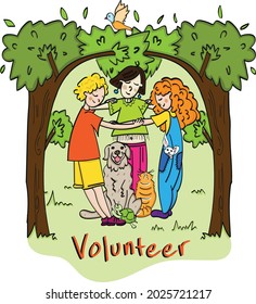 Protect the animals and nature. Volunteer. All the creatures under the tree are full of love. 
Hug people, nature, animals.