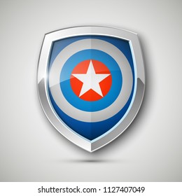 Protect captain guard shield concept. Safety badge america color icon. Privacy captain banner shield . Security bright america label. Presentation captain sticker shape. defense safeguard shield sign