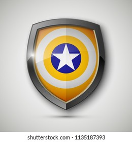 Protect captain guard shield concept. Safety badge america color icon. Privacy captain banner shield . Security bright america label. Presentation captain sticker shape. defense safeguard shield sign