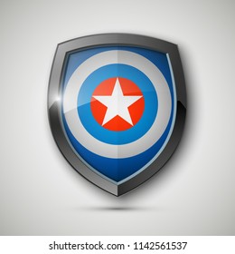 Protect captain guard shield concept. Safety badge america color icon. Privacy captain banner shield . Security bright america label. Presentation captain sticker shape. defense safeguard shield sign