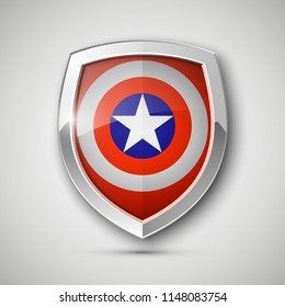 Protect captain guard shield concept. Safety badge america color icon. Privacy captain banner shield . Security bright america label. Presentation captain sticker shape. defense safeguard shield sign