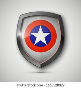 Protect captain guard shield concept. Safety badge america color icon. Privacy captain banner shield . Security bright america label. Presentation captain sticker shape. defense safeguard shield sign