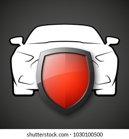 Protect car guard shield. Safety badge vehicle icon. Privacy automobile banner shield. Security auto label. Defense motor car. Defense safeguard shield motor vehicle. Car alarm system. Auto insurance