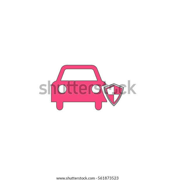 Protect car Pink vector icon with\
black contour line. Flat computer symbol on white background\
