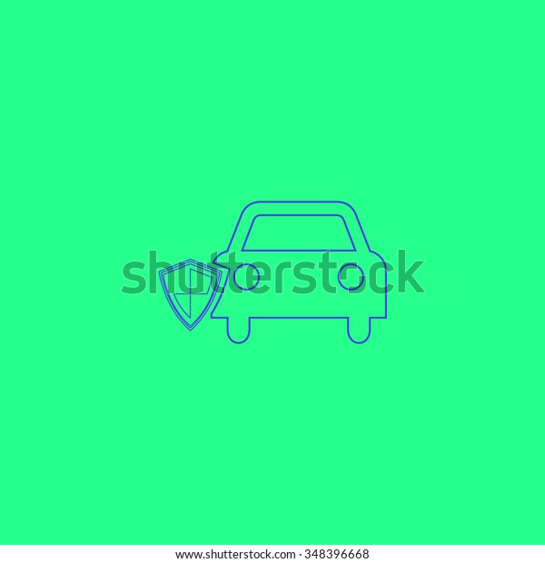 Protect car Simple outline vector icon on green\
background 