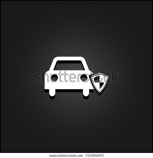 Protect car. White flat simple vector icon\
with shadow on a black\
background