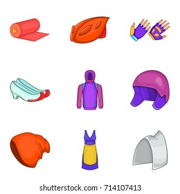 Protect clothes icon set. Cartoon set of 9 protect clothes vector icons for web design isolated on white background