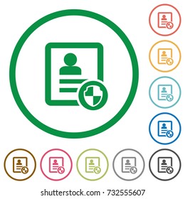 Protect contact flat color icons in round outlines on white background