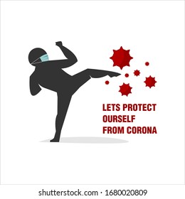 protect from corona virus, kick corona virus illustration