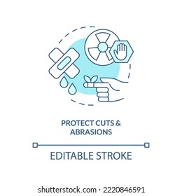 Protect cuts and abrasions turquoise concept icon. Decontaminate after radiation abstract idea thin line illustration. Isolated outline drawing. Editable stroke. Arial, Myriad Pro-Bold fonts used