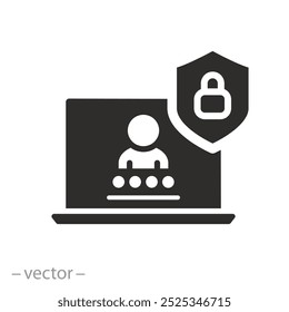 Proteger datos de usuario, ícono de seguridad cibernética, privacidad de acceso de Inicio de sesión, acceso a información de seguridad, desbloquear perfil social, Ilustración vectorial plana