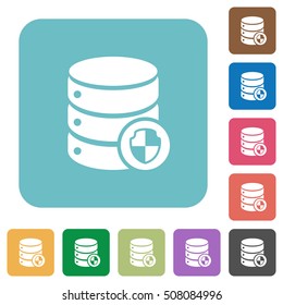 Protect database white flat icons on color rounded square backgrounds