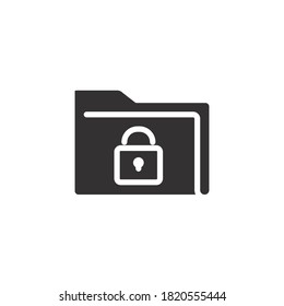 Proteger documentos o desbloquear el icono de glifo de carpeta. Indicador de candado de carpetas, datos de cifrado seguros, archivo de bloqueo seguro. Directorio de acceso privado. Ilustración vectorial. Diseño en fondo blanco. EPS 10