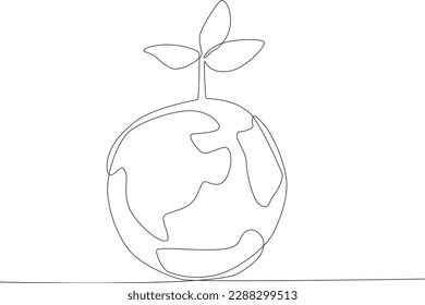 Protect the earth by planting one tree. World environment day one-line drawing