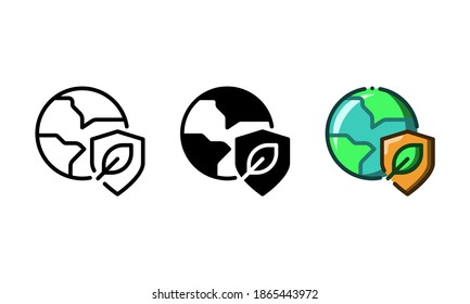 Protect earth environment icon. With outline, glyph, and filled outline styles