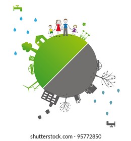 Protect the Earth: environment symbols on clean or dirty earth
