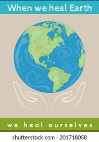 Protect Earth quote with the planet globe western hemisphere vector illustration