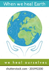 Protect Earth quote with the planet globe western hemisphere vector illustration