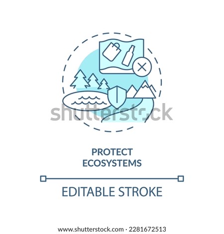Protect ecosystems turquoise concept icon. Restore areas. Clean water and sanitation abstract idea thin line illustration. Isolated outline drawing. Editable stroke. Arial, Myriad Pro-Bold fonts used