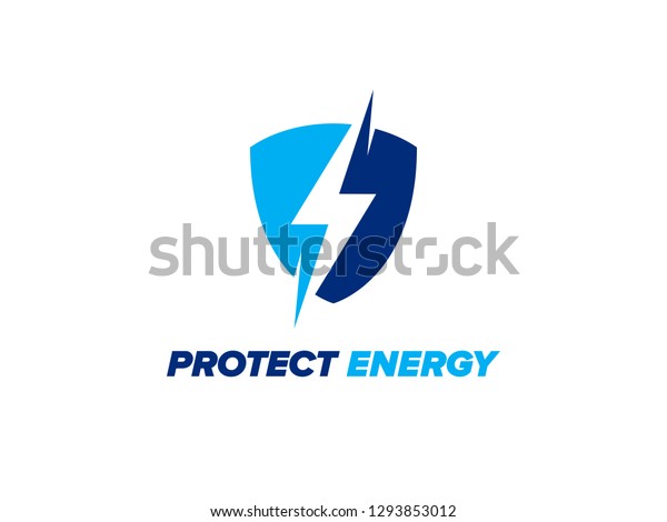 Protect Energy Logo Design Shield Lightning Stock Vector Royalty