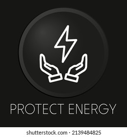  Proteja el icono de la línea vectorial mínima de energía en el botón 3D aislado en el fondo negro. Vector Premium.
