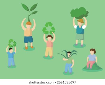 Protect the environment children show importance of ECO vector illustration graphic EPS 10
