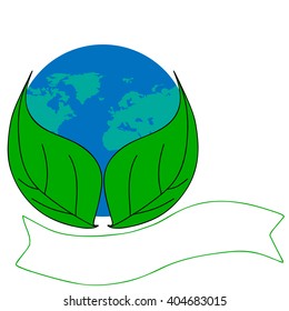 Protect the environment and the earth. Earth and green leaves on a white background. Green Planet.
