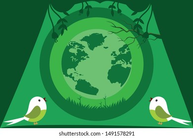 Protect the environment Plant Trees and birds Illustration